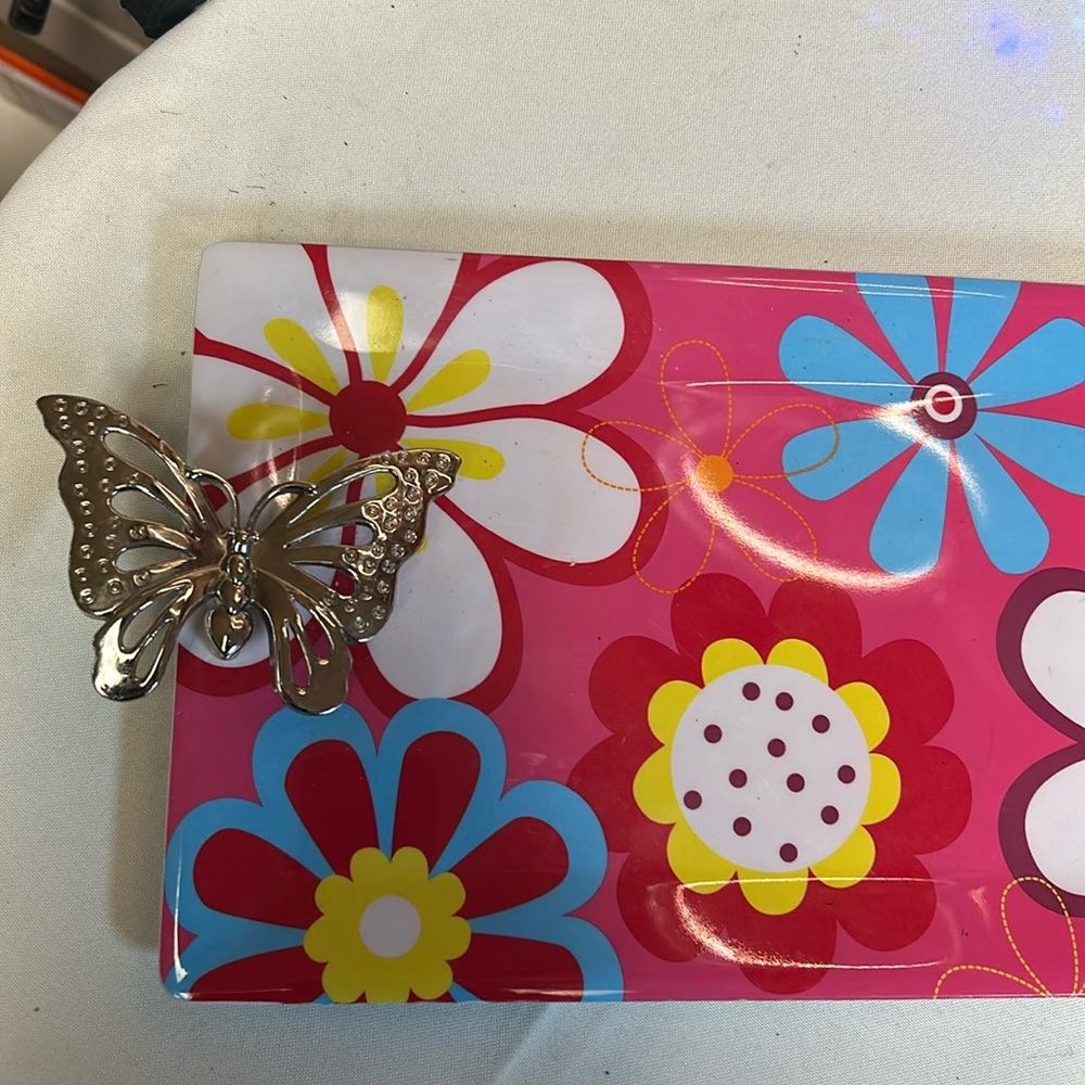 Colorful Hippie Floral Serving Tray with Butterfly Handle Accents